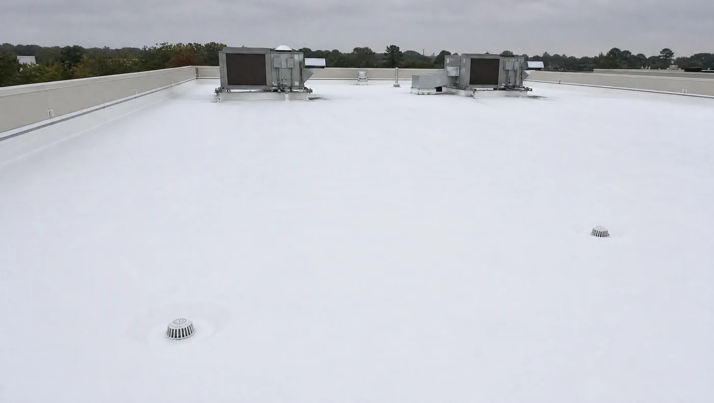 Restored and silicone-coated commercial roof on a Houston distribution building