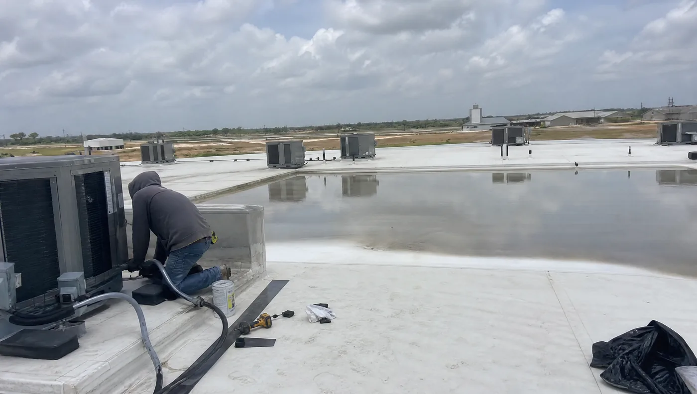 Flex and warehouse commercial roofs along the 290 corridor in Cypress, Texas