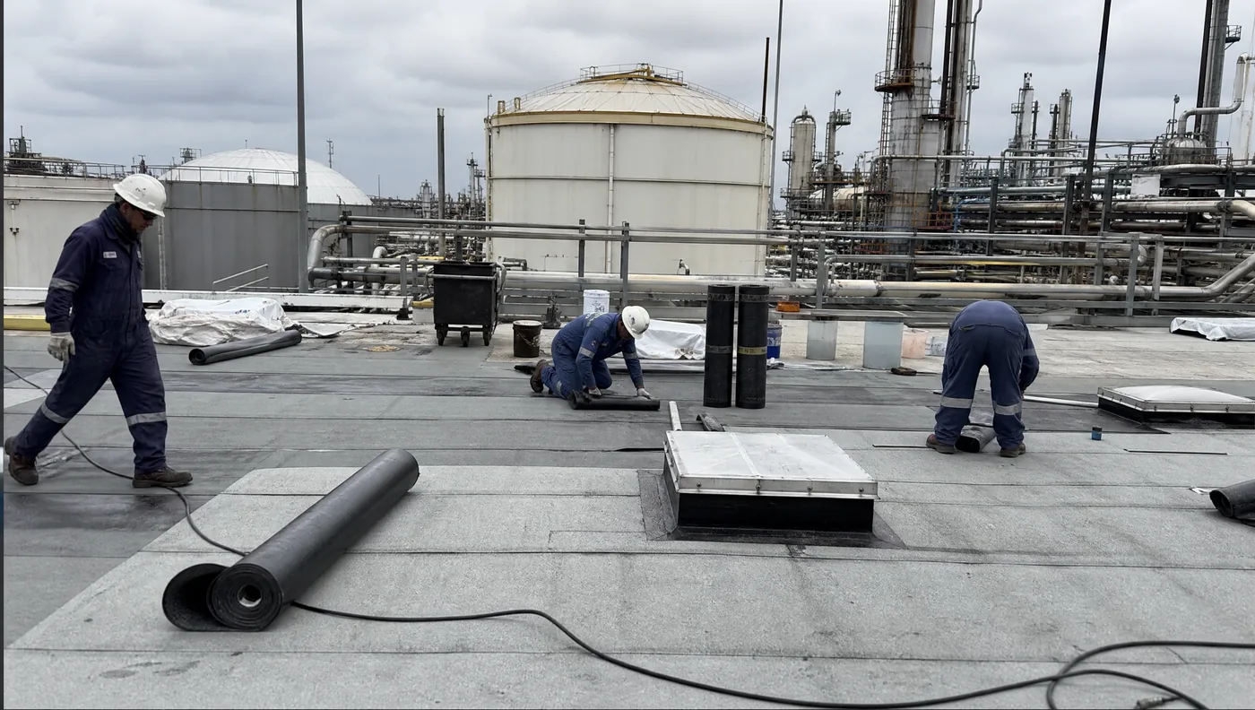 Petrochemical plant office building roof in Deer Park, Texas
