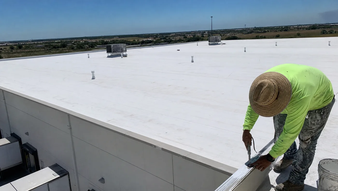 Large flat roof on a light industrial warehouse in Stafford, Texas