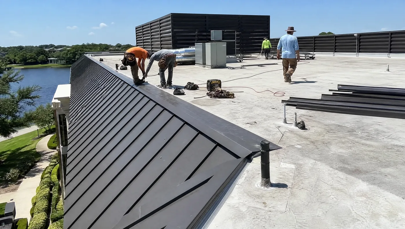 Class A office building low-slope roof in Sugar Land, Texas