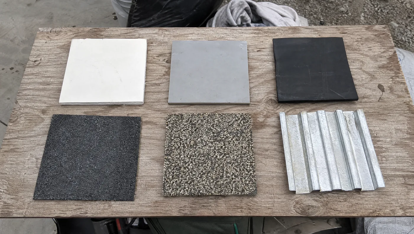 Samples of TPO, PVC, EPDM, modified bitumen and metal commercial roofing systems
